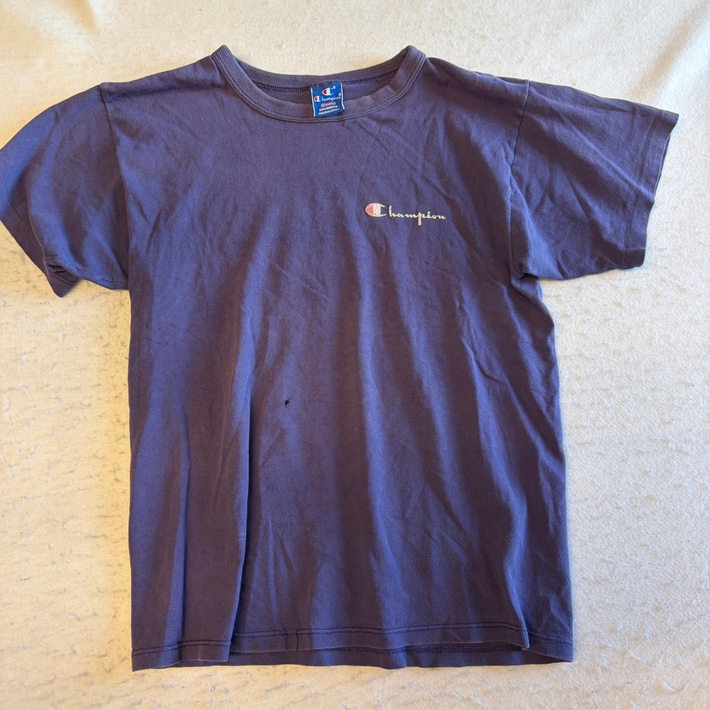 Champion T-Shirt Mens Medium Blue Vintage Made in USA Script Logo Short Sleeve